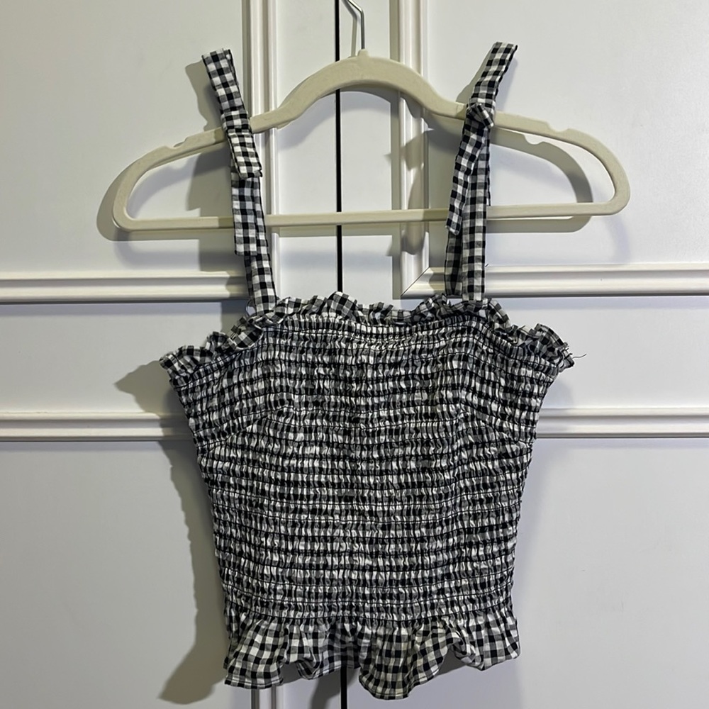 Guess Black and White Checkered Crop Top
